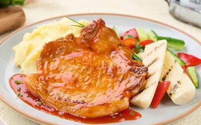 Recetas 32 Chuletina con salsa agridulce y palmitos grillados